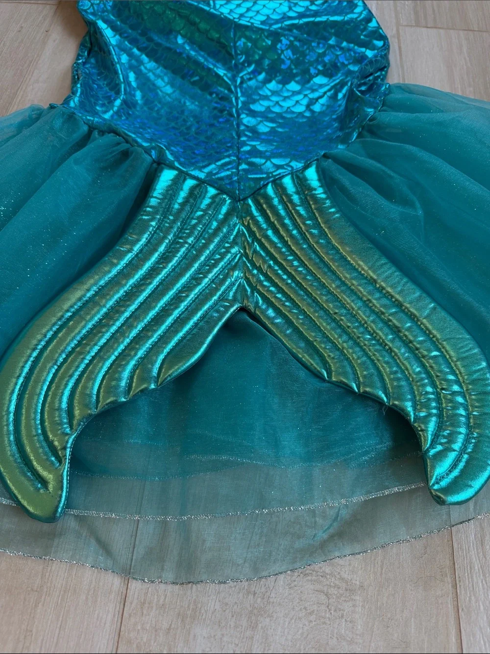 Girl’s Halloween Sparkling Mermaid Costume Dress w Pink Shell Accent - Teal/Blue
